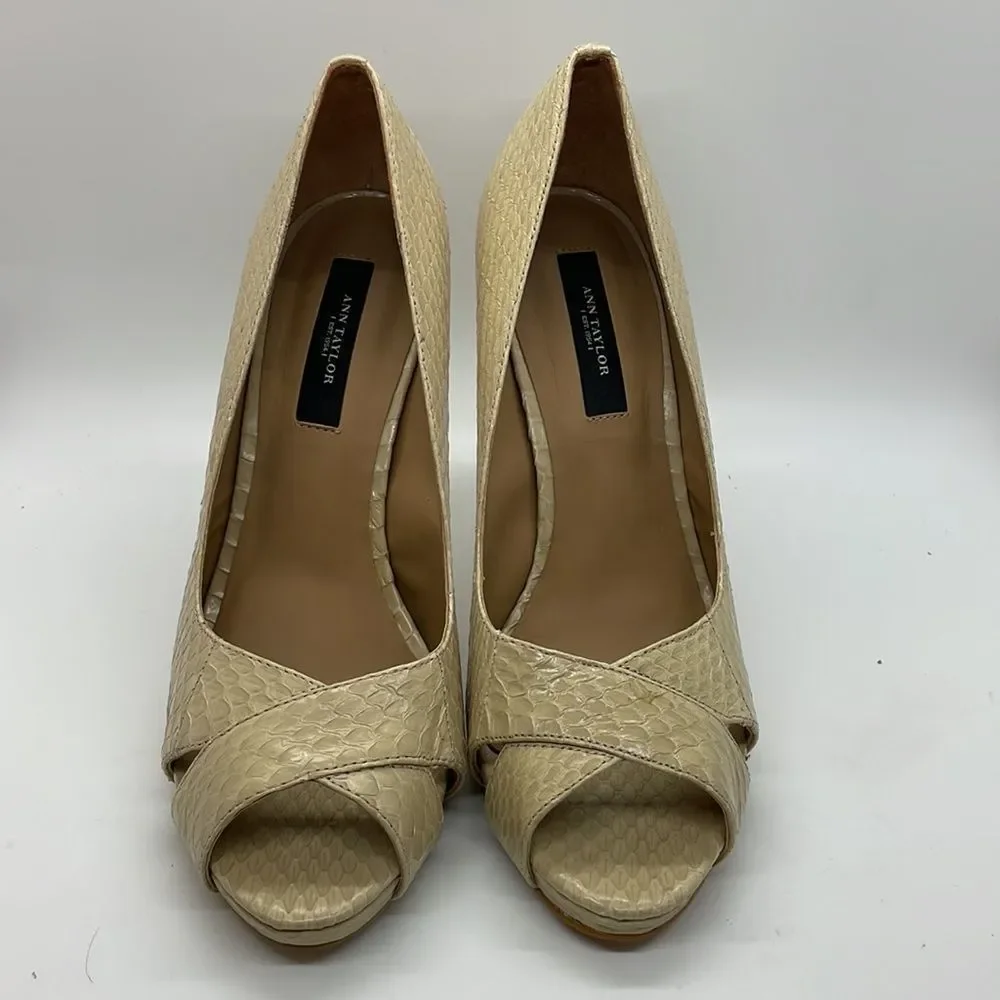 Ann Taylor Cream Textured Peep-Toe Heels